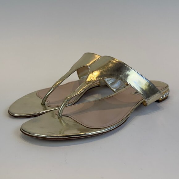 Miu Miu Metallic Gold Sandals with Rhinestone Heel Design, Size 41 EU - Picture 1 of 16